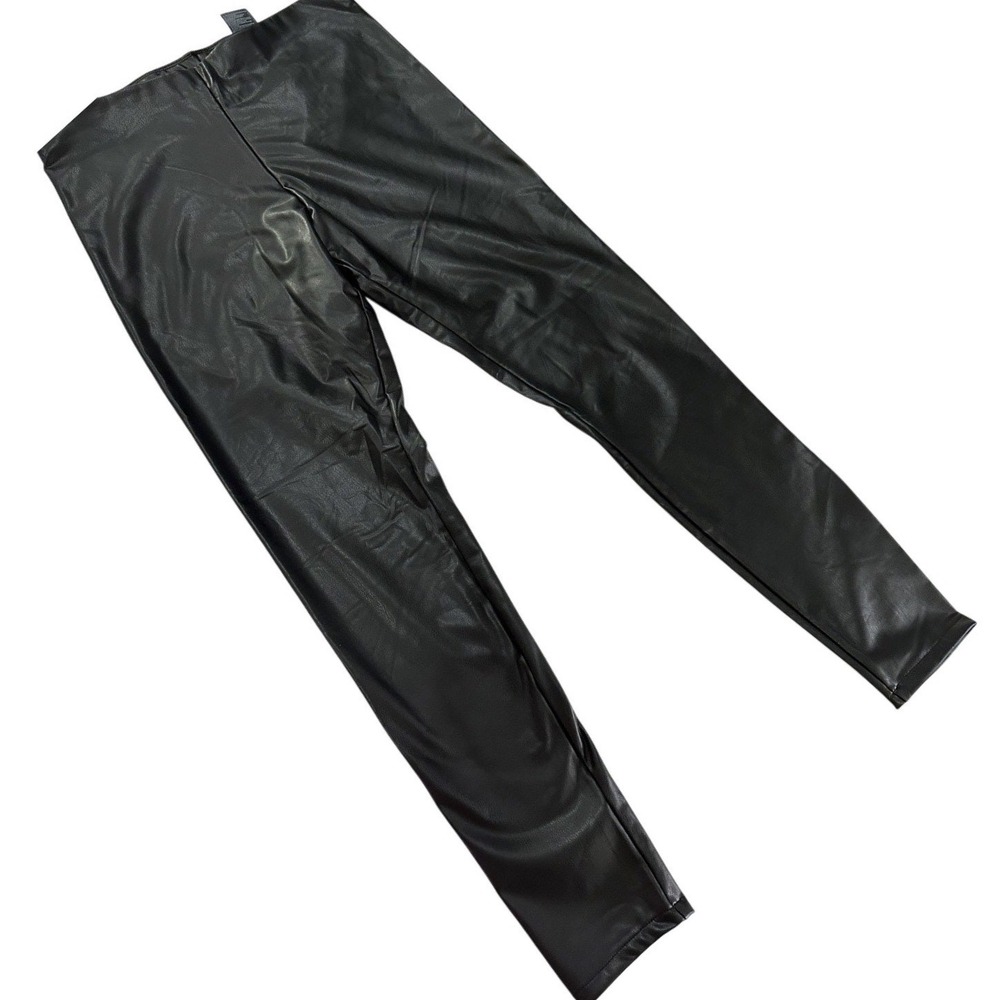 HM Womens High Waisted Black Faux Leather Leggings Slim Fit Size L New NWT - Picture 2 of 9